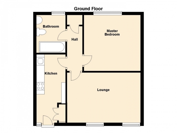 Floor Plan for 1 Bedroom Ground Flat for Sale in Brandon Gardens, Gateshead, NE9, 7BD - Offers Over &pound45,000
