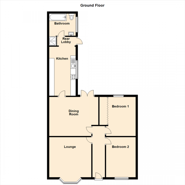 Floor Plan for 2 Bedroom Semi-Detached Bungalow for Sale in Grange Road, Gateshead, NE10, 8UT - Guide Price &pound190,000