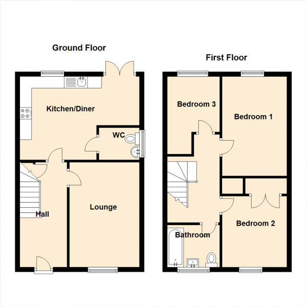 Floor Plan Image for 3 Bedroom Property for Sale in Cranswick, Highfields,Gateshead