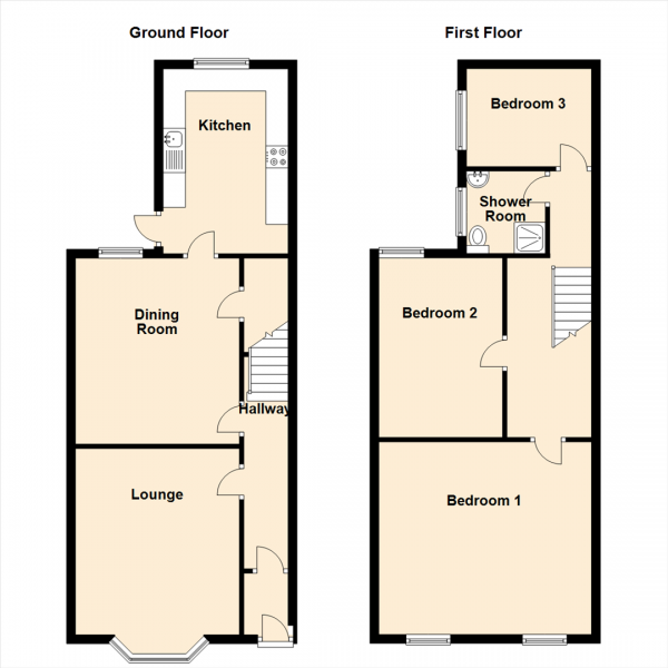 Floor Plan Image for 3 Bedroom Terraced House for Sale in Glebe Terrace, Gateshead