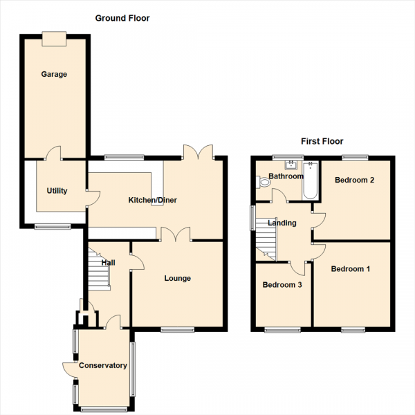 Floor Plan for 3 Bedroom Property for Sale in Bryans Leap, Burnopfield, Newcastle Upon Tyne, NE16, 6BT -  &pound185,000