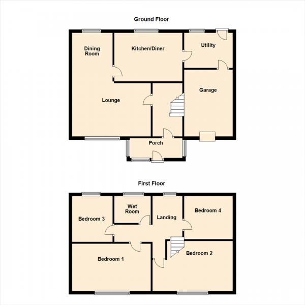 Floor Plan for 4 Bedroom Property for Sale in Elderwood Gardens, Gateshead, NE11, 0DH - OIRO &pound195,000