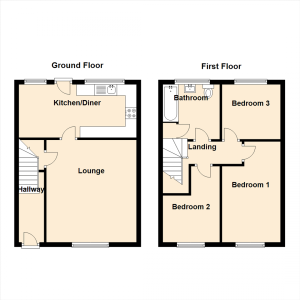 Floor Plan for 3 Bedroom Terraced House for Sale in Primrose Terrace, Birtley, Chester Le Street, DH3, 1AL - Offers Over &pound99,000
