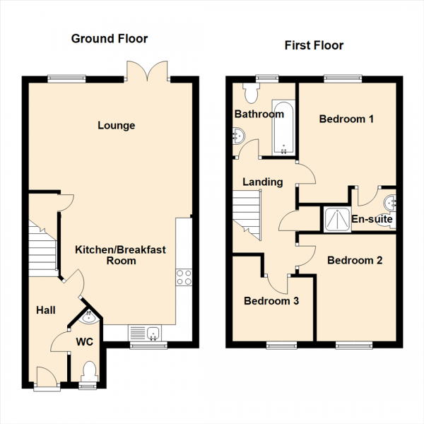 Floor Plan Image for 3 Bedroom Terraced House to Rent in March Courtyard, The Staithes, Dunston