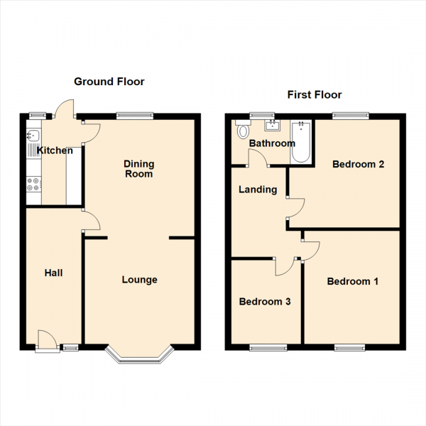 Floor Plan Image for 3 Bedroom Terraced House for Sale in Tyndal Gardens, Gateshead