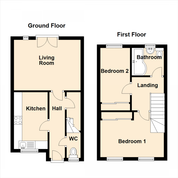 Floor Plan for 2 Bedroom Terraced House for Sale in Dobson Close, High Spen, Rowlands Gill, NE39, 2BF - Offers Over &pound130,000