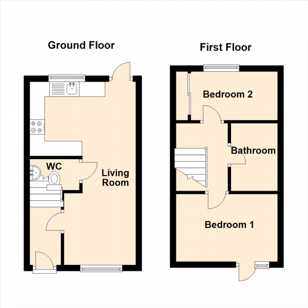 Floor Plan for 2 Bedroom Property for Sale in Whitehill Park, Windy Nook, Gateshead, NE10, 9BN - Offers Over &pound175,000