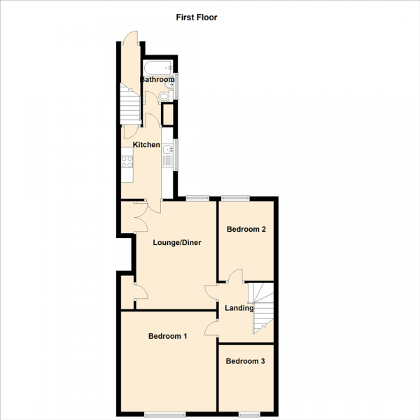 Floor Plan Image for 3 Bedroom Apartment to Rent in York Street, Pelaw, Gateshead