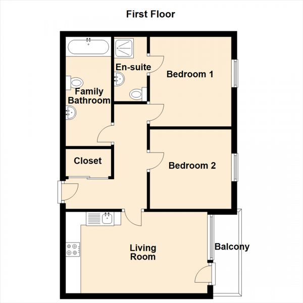 Floor Plan for 2 Bedroom Apartment for Sale in Green Lane, Gateshead, NE10, 0QX - Offers Over &pound130,000