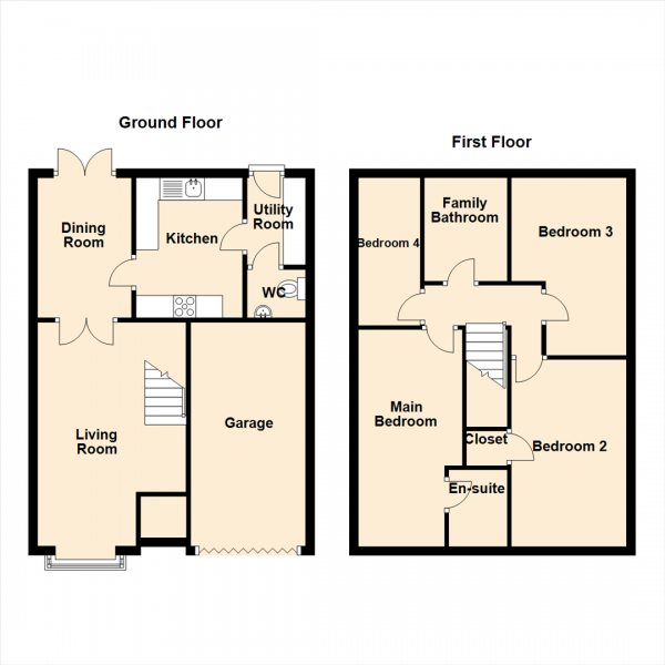 Floor Plan for 4 Bedroom Detached House for Sale in Bluebell Close, Gateshead, NE9, 6RH - Offers Over &pound260,000