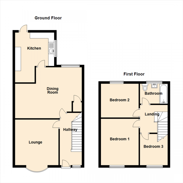 Floor Plan Image for 3 Bedroom End of Terrace House for Sale in Ellwood Gardens, Gateshead