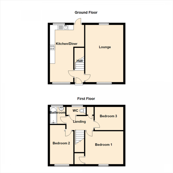 Floor Plan Image for 3 Bedroom End of Terrace House for Sale in Belloc Avenue, South Shields