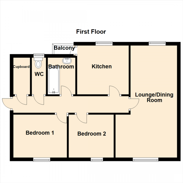 Floor Plan Image for 2 Bedroom Apartment for Sale in Queen Elizabeth Avenue, Gateshead