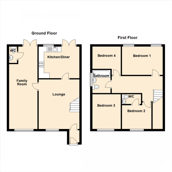 Floor Plan Image for 4 Bedroom End of Terrace House for Sale in Dykes Way, Gateshead