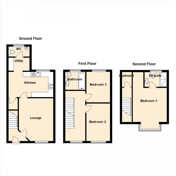 Floor Plan Image for 3 Bedroom Property to Rent in Cemetery Road, Gateshead