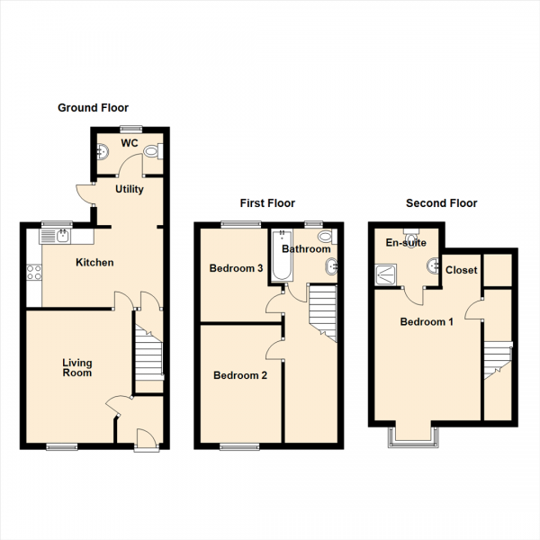 Floor Plan Image for 3 Bedroom Property for Sale in Churchill Road, Gateshead