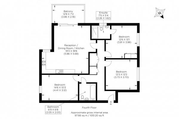 Floor Plan Image for 3 Bedroom Flat for Sale in Knapp Road, Bow E3