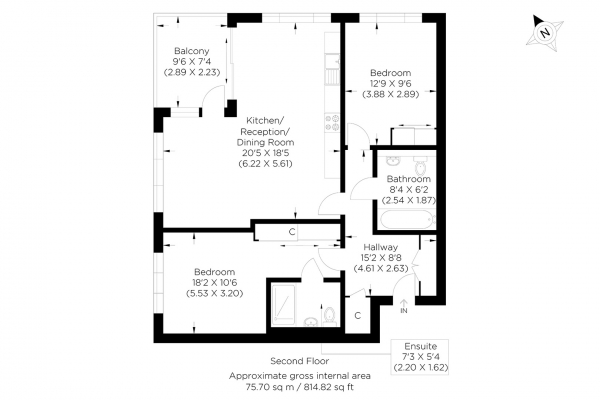 Floor Plan Image for 2 Bedroom Flat for Sale in Rookwood Way, Bow E3