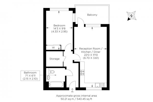 Floor Plan Image for 1 Bedroom Flat for Sale in Wyke Road, Hackney Wick E3