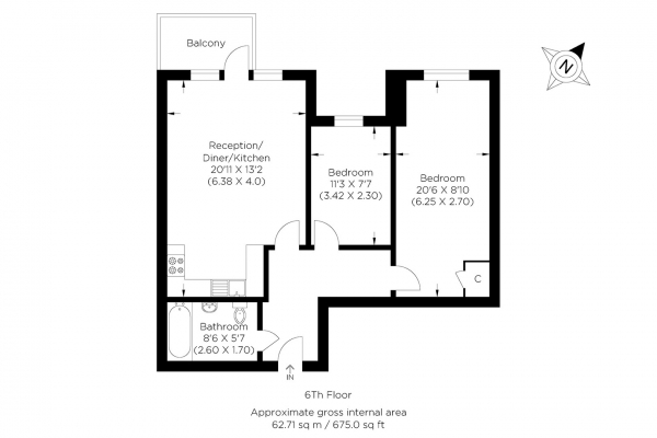 Floor Plan Image for 2 Bedroom Flat for Sale in Millharbour, Canary Wharf E14