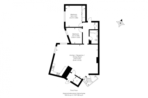 Floor Plan Image for 2 Bedroom Flat for Sale in Wick Lane, Hackney Wick E3