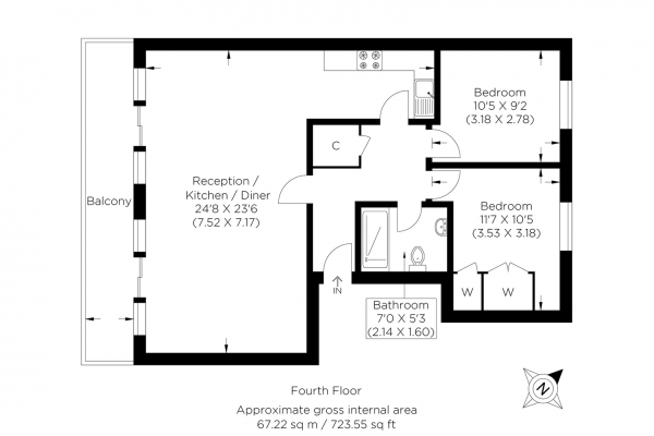 Floor Plan Image for 2 Bedroom Flat for Sale in Premiere Place, Canary Wharf E14