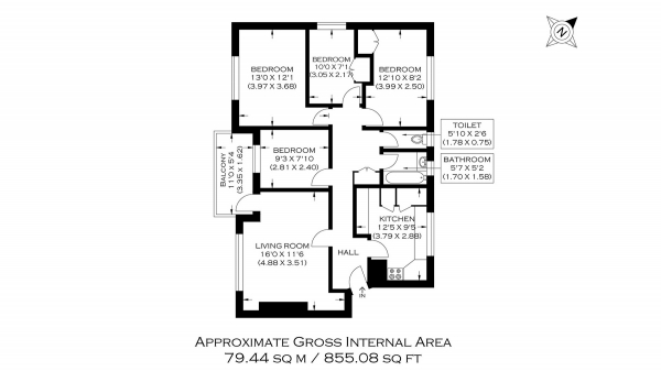 Floor Plan for 4 Bedroom Flat for Sale in Grove Street, Deptford SE8, Grove Street, SE8, 3LS - Offers in Excess of &pound375,000