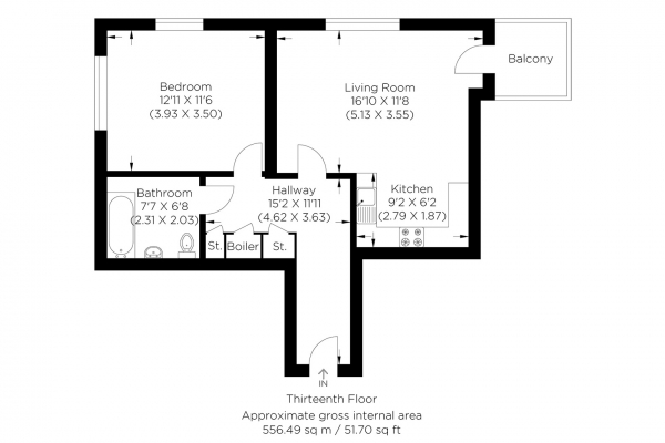 Floor Plan Image for 1 Bedroom Flat for Sale in Bailey Street, Deptford SE8