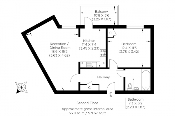 Floor Plan Image for 1 Bedroom Flat for Sale in Fisher Close, Rotherhithe SE16