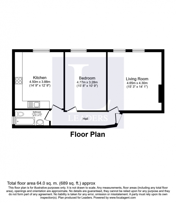 Floor Plan Image for 1 Bedroom Flat to Rent in Argyle Mansions, Surbiton