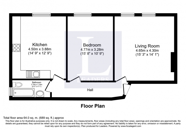 Floor Plan Image for 1 Bedroom Flat to Rent in Argyle Mansions, Surbiton