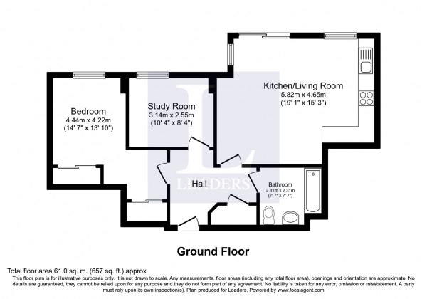 Floor Plan Image for 2 Bedroom Flat to Rent in St Marks Court, Church Hill Road, Surbiton