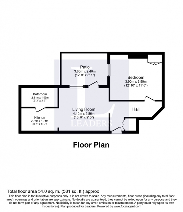 Floor Plan Image for 1 Bedroom Ground Flat to Rent in Hook Road, Surbiton