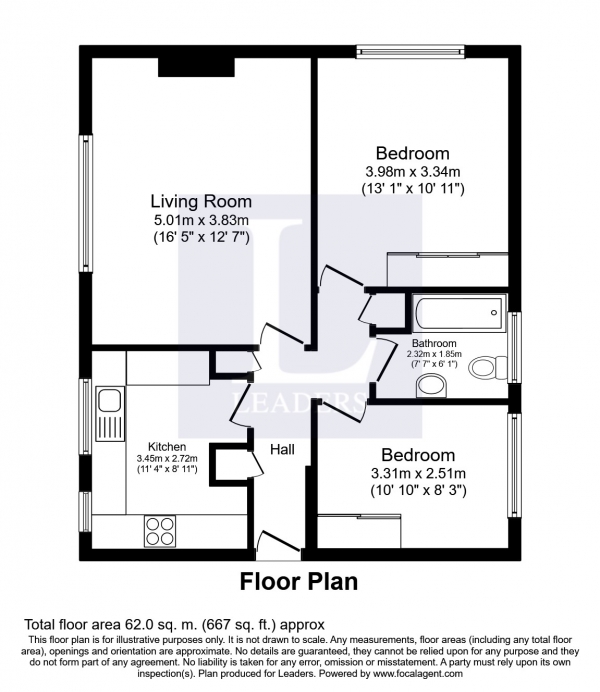 Floor Plan Image for 2 Bedroom Apartment to Rent in Midhurst Court, Hook Road, Surbiton