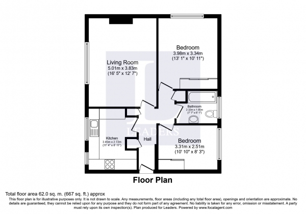 Floor Plan Image for 2 Bedroom Apartment to Rent in Midhurst Court, Hook Road, Surbiton