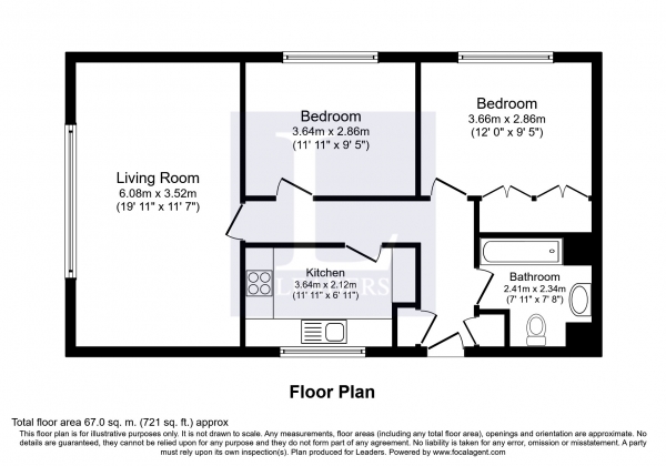 Floor Plan for 2 Bedroom Flat to Rent in Cleves Court, Surbiton, 16-18 St. Marks Hill, KT6, 4PS - £312 pw | £1350 pcm