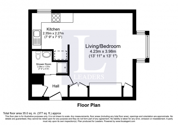 Floor Plan Image for Studio Flat to Rent in Saxon Close, Surbiton