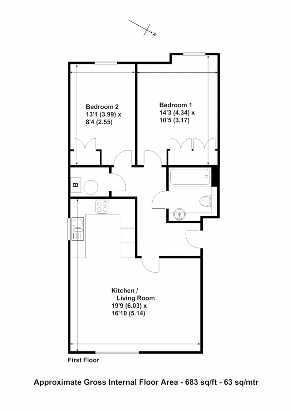 Floor Plan Image for 2 Bedroom Flat to Rent in Mitre Court, Heath Road, Weybridge