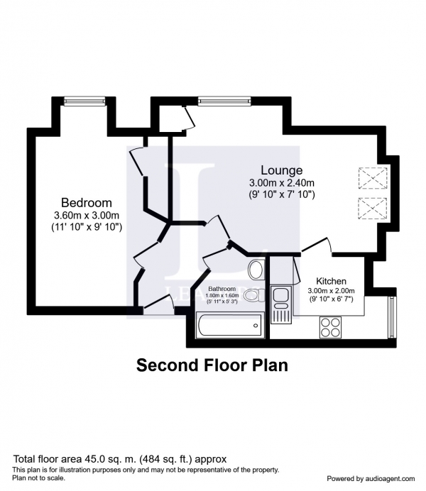 Floor Plan Image for 1 Bedroom Apartment to Rent in Grange Court, Addlestone Park, Surrey