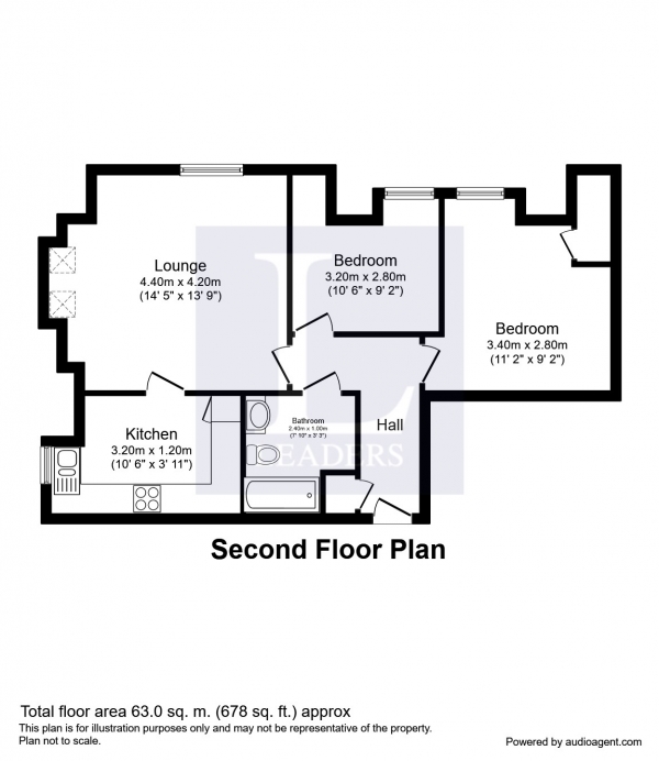 Floor Plan Image for 2 Bedroom Apartment to Rent in Grange Court, Addlestone Park, Surrey