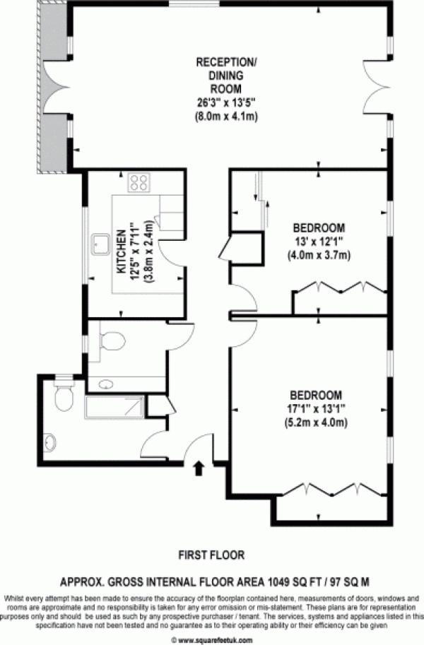 Floor Plan for 2 Bedroom Flat to Rent in Grosvenor Court, Egerton Road, Surrey, Weybridge, KT13, 0PN - £335 pw | £1450 pcm