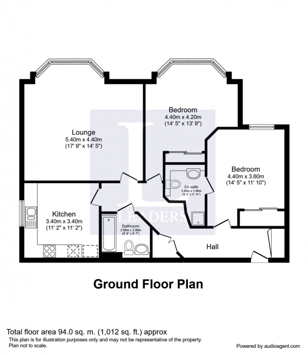 Floor Plan Image for 2 Bedroom Property to Rent in Queensborough House North, Oatlands Chase, Surrey