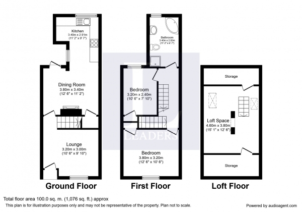 Floor Plan Image for 2 Bedroom Terraced House to Rent in Glencoe Road, Weybridge