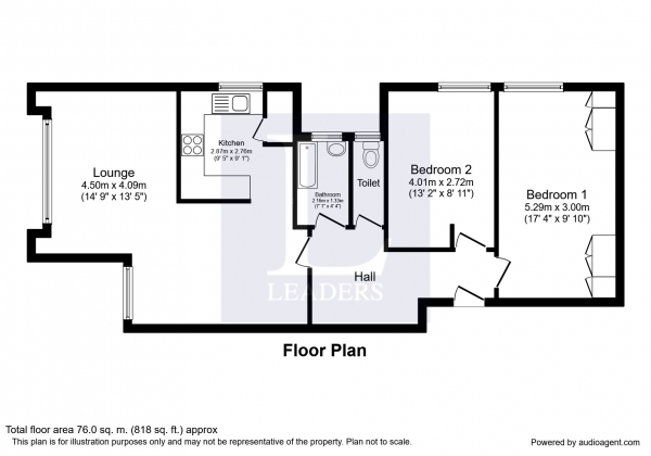 Floor Plan Image for 2 Bedroom Flat to Rent in Manor Court, Weybridge