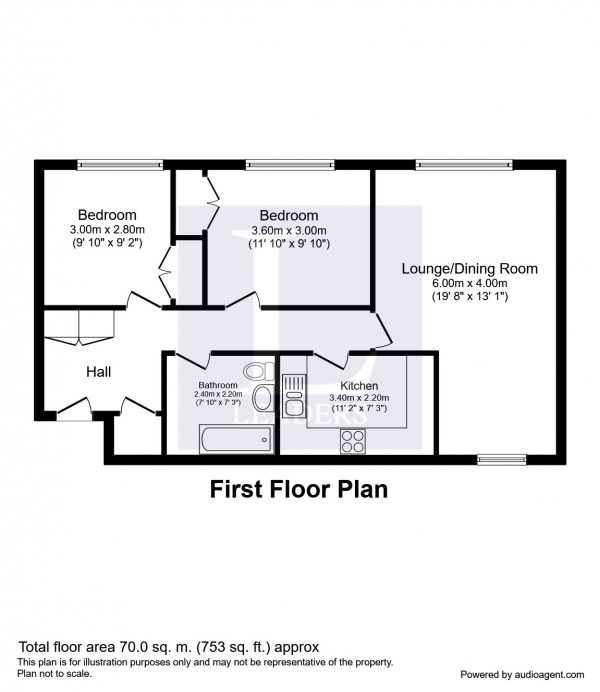 Floor Plan Image for 2 Bedroom Apartment to Rent in St Georges Lodge, Queens Road, Weybridge