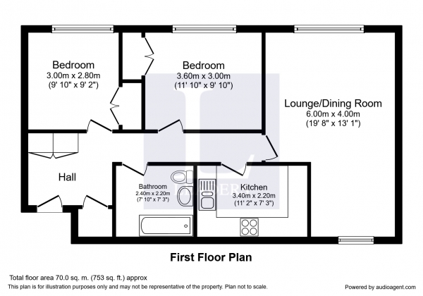 Floor Plan Image for 2 Bedroom Apartment to Rent in St Georges Lodge, Queens Road, Weybridge