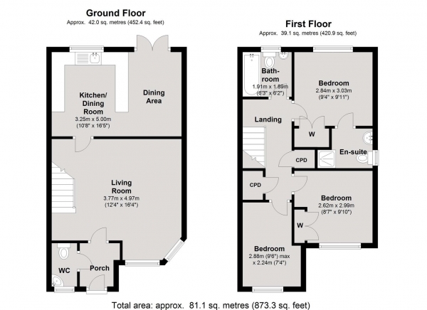 Floor Plan Image for 3 Bedroom End of Terrace House for Sale in St. Marys Court, Kenilworth