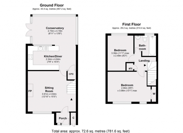 Floor Plan Image for 2 Bedroom Semi-Detached House for Sale in Clifden Grove, Kenilworth