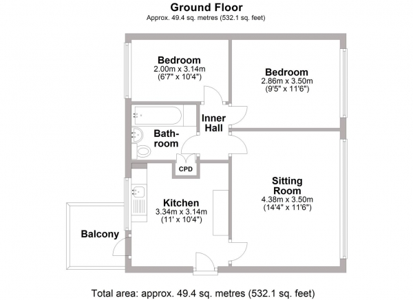 Floor Plan Image for 2 Bedroom Block of Apartments for Sale in Balmoral Close, Coventry