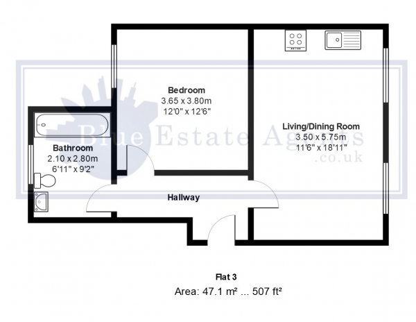 Floor Plan Image for 1 Bedroom Flat to Rent in West Way, Hounslow, TW5